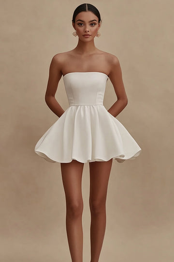 White Strapless A Line Short Graduation Dress
